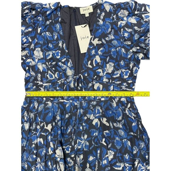Joie Dress Sz 10 Lucia Blue Floral Mini Deep V-neck Cotton Pockets New - Picture 7 of 10